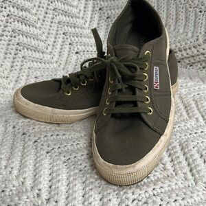 Superga  olive green sneakers, EU 41.5  women's 11 / 11 1/2, gold eyelets